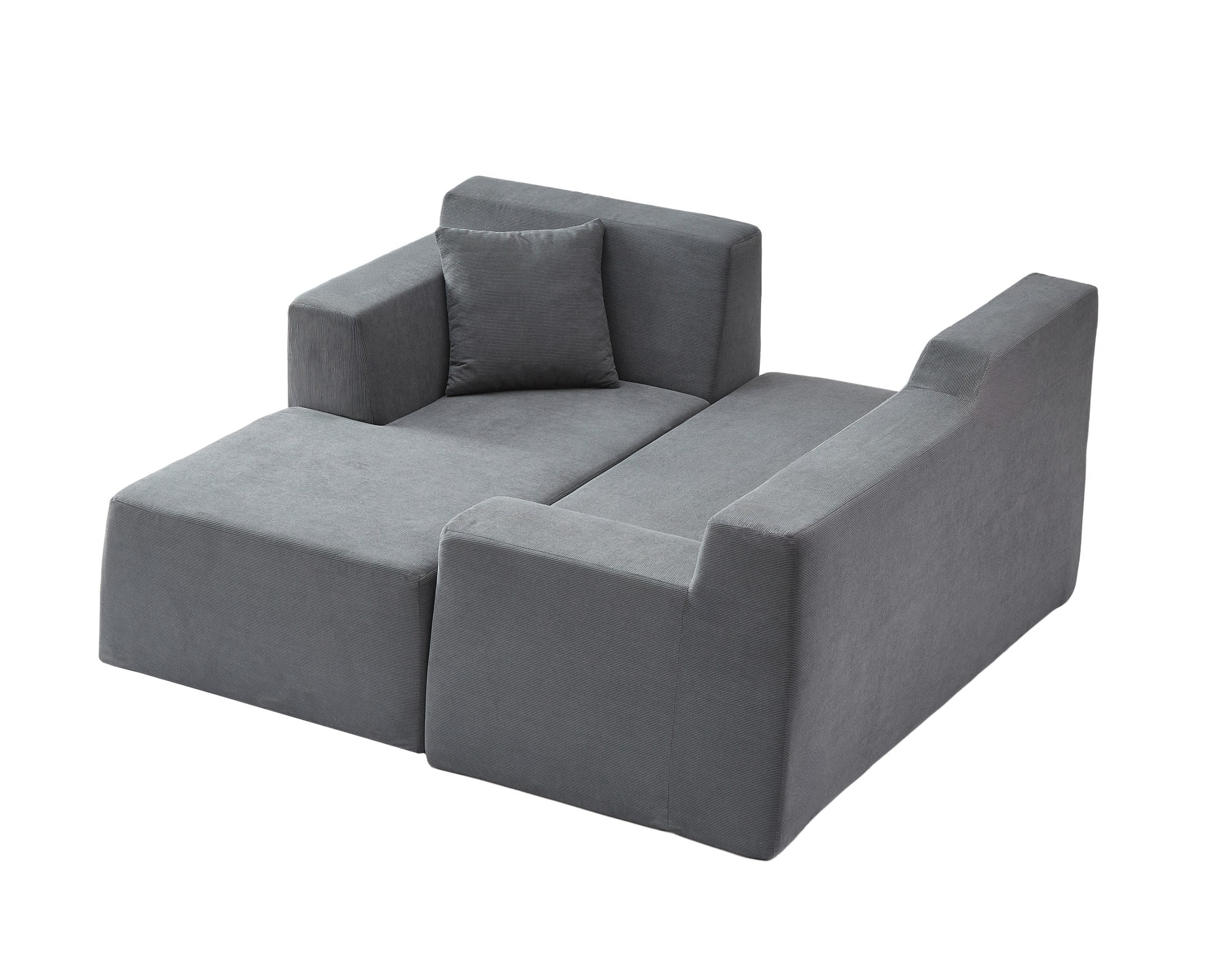 Aukfa 96" Modular Sectional Sofa, L-Shaped Cloud Couch with Left Facing Chaise, Corduroy 3-Seat Memory Foam Sofa for Living Room, Gray