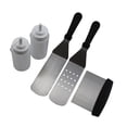 thumbnail image 2 of 5-Piece Professional Black Griddle BBQ Tool Set: 2 Stainless Steel Spatulas, 2 PE Condiment Bottles, 1 Chopper Scraper - Heat-Resistant PP Handle, Sanded Surface, Easy Clean for Grill Chefs &, 2 of 5