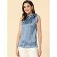 thumbnail image 2 of DARING DIVA Bow Tie Neck Solid Work Blouse Top S Blue, 2 of 6