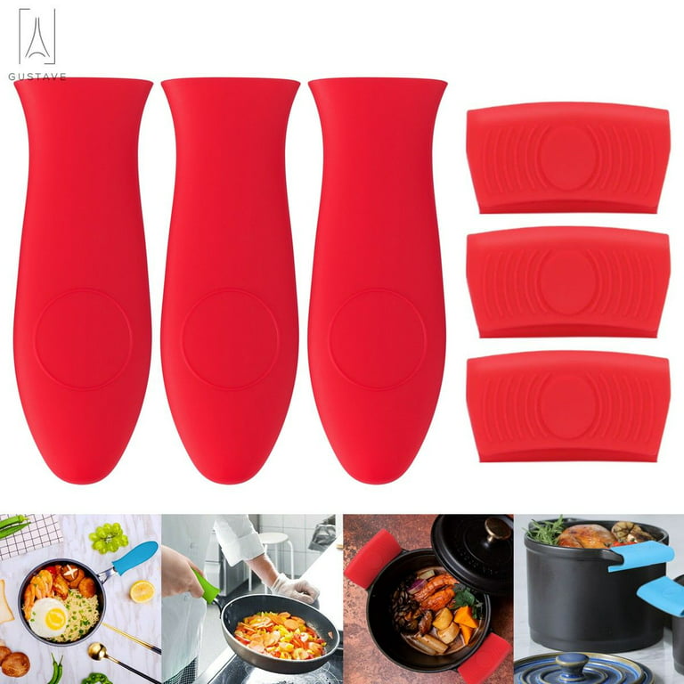 Gustave 6pcs Silicone Hot Handle Holder Rubber Pot Handles Cover Assist Pan Handle Heat Resistant Pot Sleeve Grip Cookware Handle for Frying Cast Iron