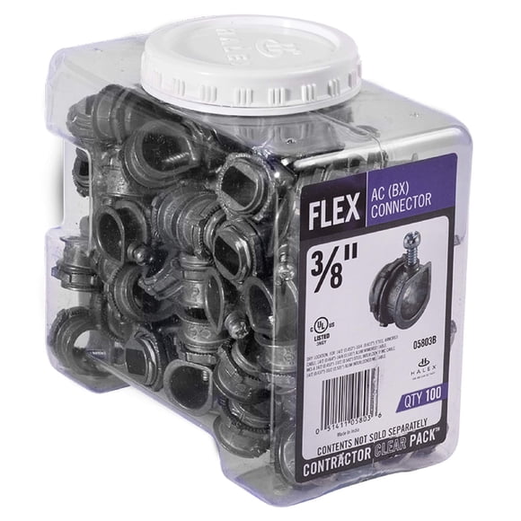 Halex - Conectores AC (BX) de conducto metálico flexible (FMC) de 3/8 pulgadas - 05803B - 100 por paquete - Plata