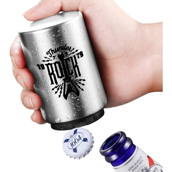 CERPXFF-Automatic Beer Bottle Opener with Magnetic Cap Catcher, Stainless Steel One Handed Lid Opening Spring Loaded Push&Pop for Kitchen Home Bar Restaurant Household Utensils Beer Accessories Gift