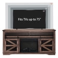 thumbnail image 5 of Fireplace TV Stand, Farmhouse TV Stand for 75 Inch TV with 23" Electric Fireplace, 65" Entertainment Center with Storage & Sliding Doors, Wood & Tall TV Console for Living Room, Brown, 5 of 7