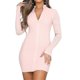 thumbnail image 1 of Picture 1 Mini vestido ajustado con cuello de solapa ajustado y manga larga con cremallera frontal para mujer, 1 of 3