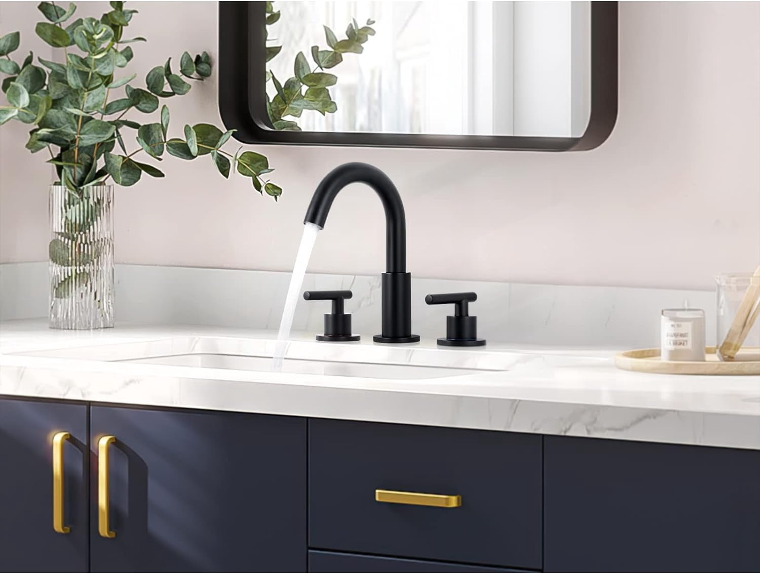 Zovajonia Matte Black Bathroom Faucet 3 Pieces with Metal Drain Assembly