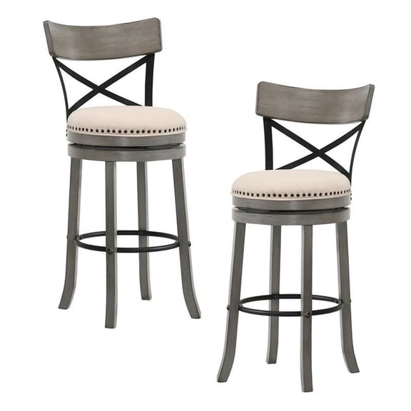 Bowery Hill Farmhouse Wood Swivel 29" Barstool in Light Gray (Set of 2)