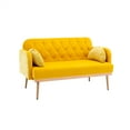 thumbnail image 6 of 55'' Velvet Sofa Chair, Modern Low-Key Luxury Loveseat Sofa, Armrests and Pillows with Branch Jacquard Pattern, Golden Metal Legs (Yellow), 6 of 7