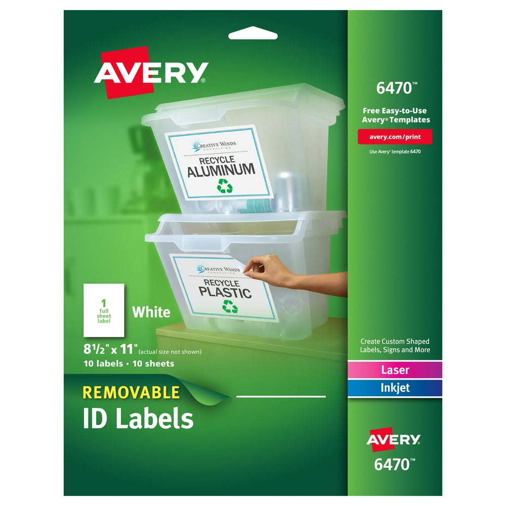 Avery White Removable Multipurpose Labels, 8.5" x 11", 10 Pack (06470