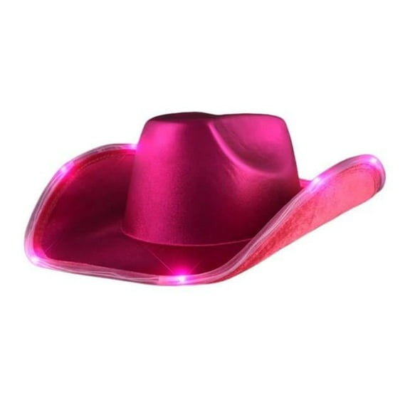 Light Up Shiny Satin Metallic Space Cowboy Hat - Viva Pink Magenta