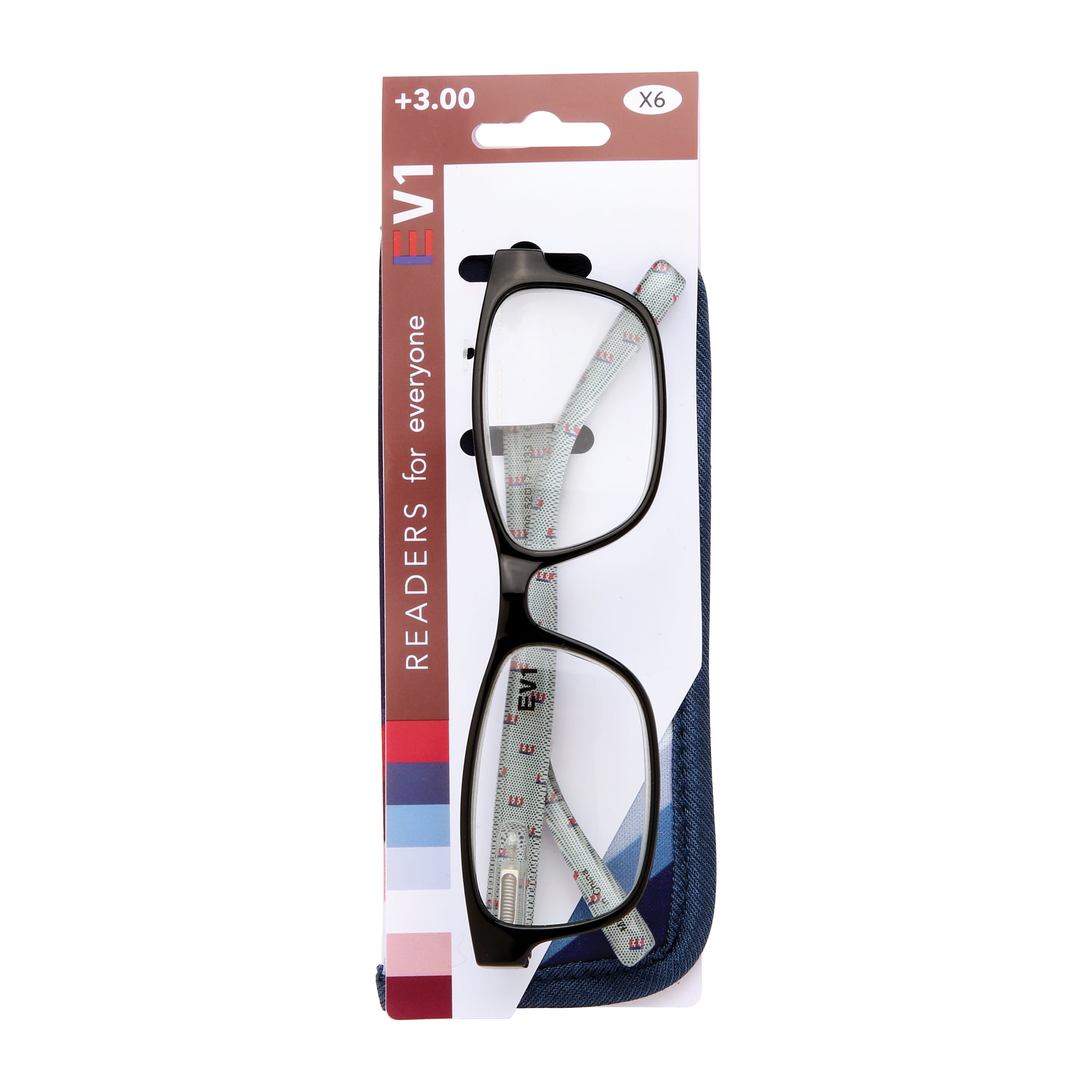 EV1 Skylar Black +3.00 Reading Glasses with Case
