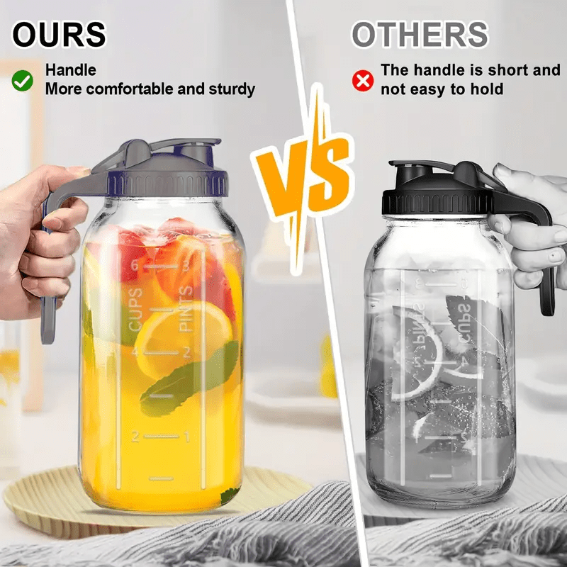 JOGGEIL 3 Pack 64OZ Mason Jars with Lid, 2 Quart Glass Water Pitcher with Lid, Airtight Seal for Great for Iced Tea,Juice,Milk,Coffee,Sun Lemonade, Black