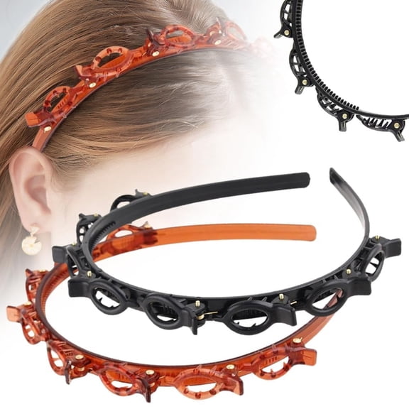 TUWAFE Headband with Clips 2 Pcs Bangs Hairstyle Hairpin Headband with 8 Clips Each,Multi Layer Toothed Braid Tool for Easy Diy Hairstyles,Hair Styling Accessories for Women Girls