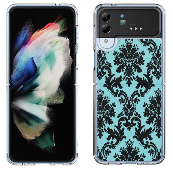 Shockproof Bumper Phone Case for Samsung Galaxy Z Flip 4 5G, by OneToughShield ® - Victorian Blue/Black