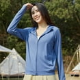 thumbnail image 4 of GaThRRgYP Women's Summer Sunscreen Jacket for Outdoor Fun,Woman Casual Solid Sports Hooded Long Sleeve Zipper Sun-proof High Elastic Sky Blue L, 4 of 7