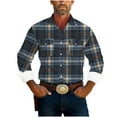 thumbnail image 2 of Wrtxtat Men's Western Cowboy Hippie Shirt Vintage Aztec Camo Printed Casual Pearl Snap Button Up Slim Fit Long Sleeve Work Cargo Shirts with Two Chest Pockets Navy#02 M, 2 of 6