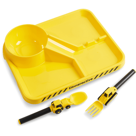 Dinneractive Dining Set For Kids - 3 PC Construction Themed Dinnerware - Tractor Utensils - Toddler Plates - Baby (Best Indian Dishes For Beginners)