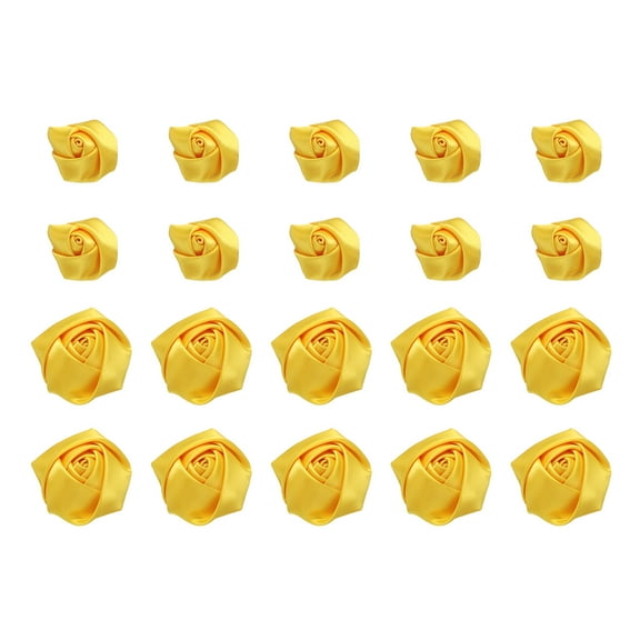 20pcs 2Size Ribbon Roses Satin 2.5cm/5cm Ribbon Flower Rose Artificial Fabric Flowers for DIY Crafting (Gold)