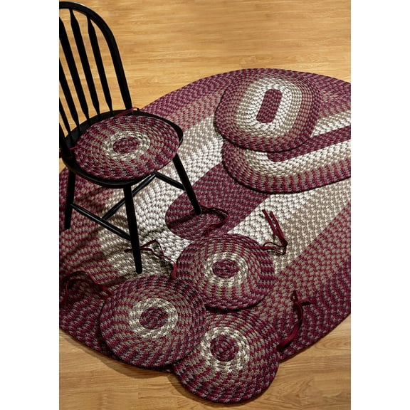 Better Trends 7-Piece Braided Rug Set, 100% Polypropylene Indoor Area Rugs, Durable & Reversible – Alpine Collection, Burgundy Stripe