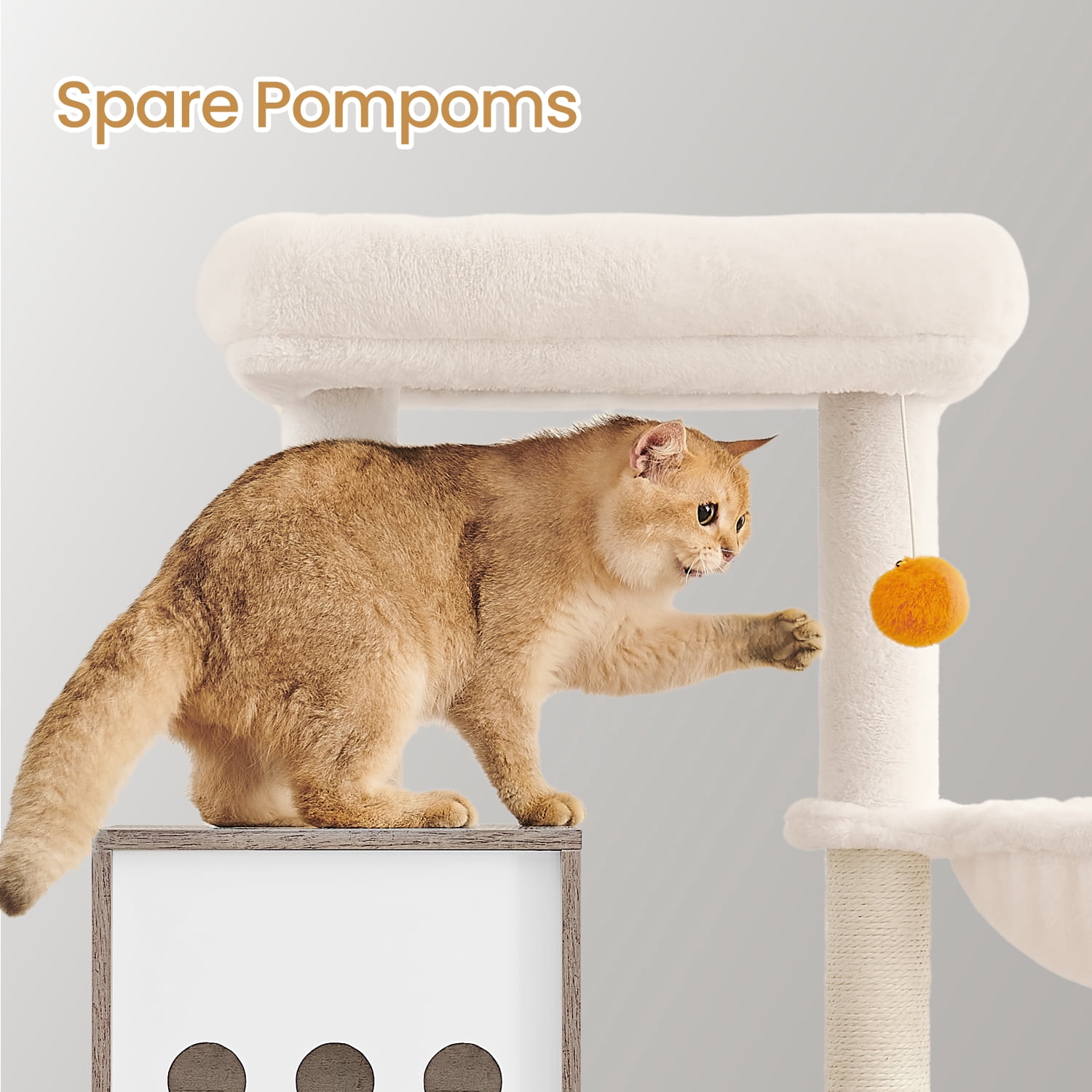 LEDREM Modern Cat Tree with Litter Box - 70.8" 2-in-1 Cat Tower, Scratching Posts & Washable Cushions, Space-Saving Design, Heather Greige