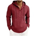 thumbnail image 2 of Ceisia Men's Solid Color Casual Linen Hooded Top with Half-Button Placket Long Sleeve Breathable Spring Summer Shirt Wine Gifts for Father M, 2 of 9
