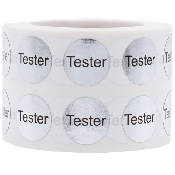 Metallic Silver Tester Stickers, 1/2 Inch Round, 1000 Labels on a Roll