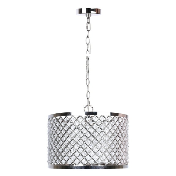 1-Light Polished Nickel Pendant Lamp w/ Crystalline Metal Shade