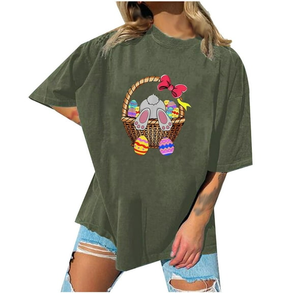 VerPetridure Plus Size Happy Easter Short Sleeve Tshirts Bunny Graphic T-Shirt Womens Summer Tee Tops Tech Stretch Women's Print Short Sleeve Crew Neck Pullover Casual T Shirt Top