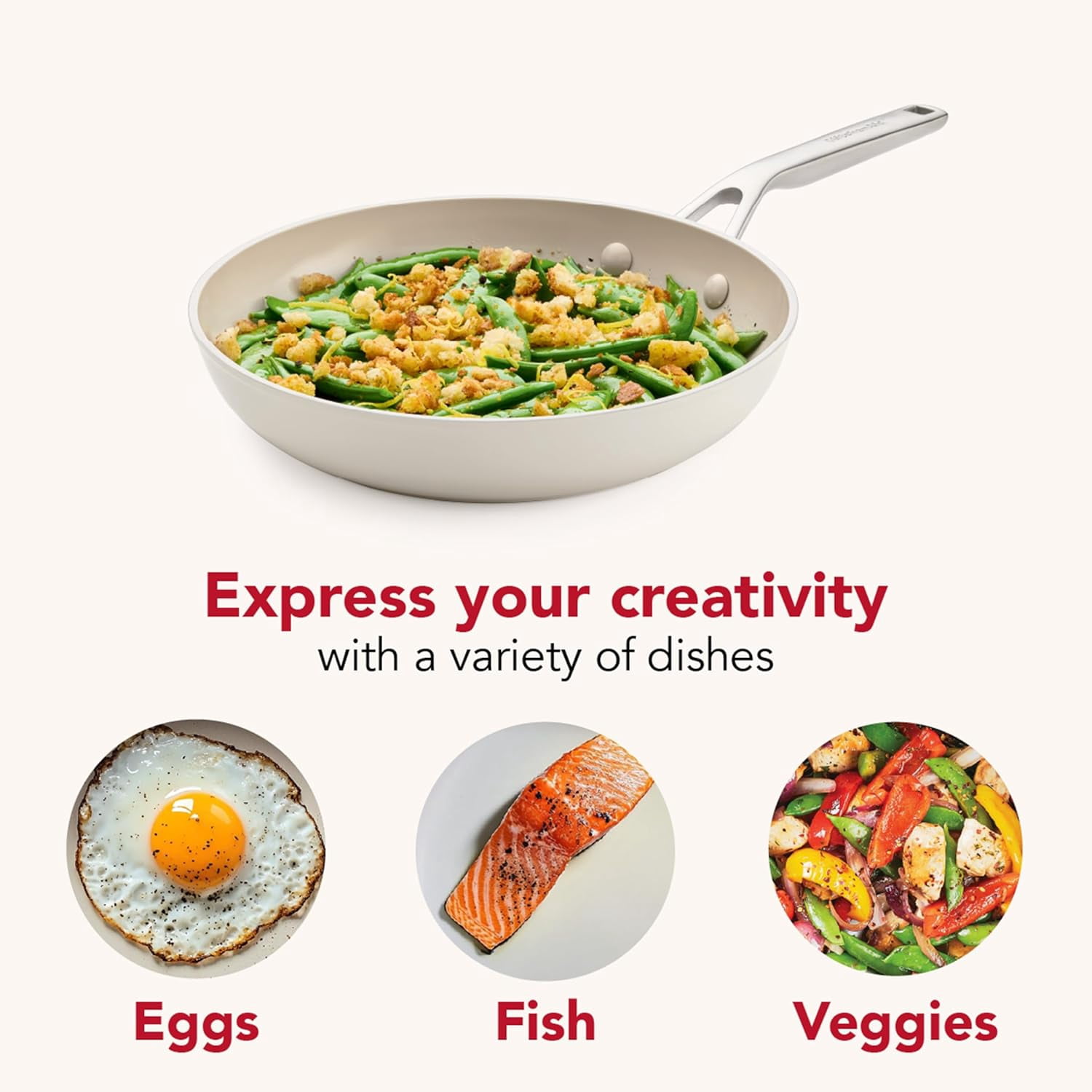 Hard Anodized Ceramic Induction Nonstick Cookware Frying Pan/Skillet, Dishwasher Safe, 10 Inch Non Stick Fry Pan with Stainless Steel Handle - Porcelain White