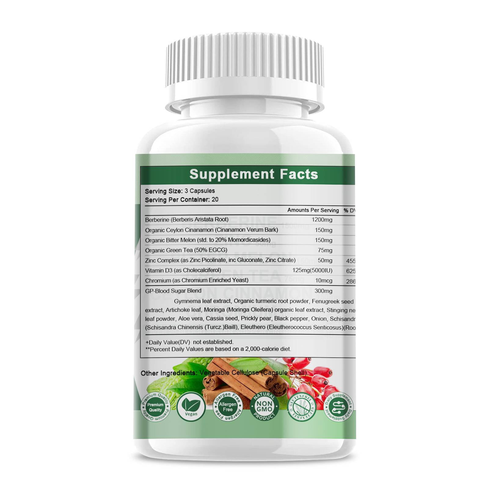 GREENPEOPLE Berberine Supplement 1200mg with Ceylon Cinnamon, 120 Count