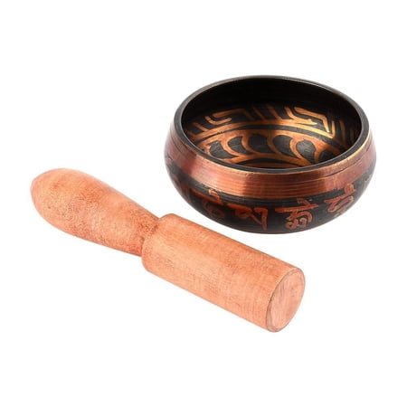 Tibetan Singing Bowl Set Traditional Design Bronze Buddhist Meditation Bowl With Wooden Striker For Prayer Yoga Meditation Spiritual Healing - 