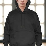 Elegant Comfort Sherpa-Lined Fleece Cotton Mens Hoodie, Soft & Breathable Midweight Pullover Sweatshirt, Casual Hooded Sweatshirt for Men,XX-Large, Black