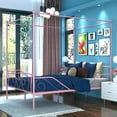 thumbnail image 5 of Topbuy Full Size Metal Canopy Bed Frame 4 Poster Steel Slats Headboard Footboard Pink, 5 of 10