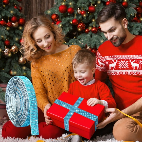 Gumesh Self-Adhesive Crystal Diamond Ribbon,6 Rows 40in 2mm Rhinestone Strip, Christmas DIY Craft Gift Decor, Bling Ribbon Roll with Peel-Off Backing