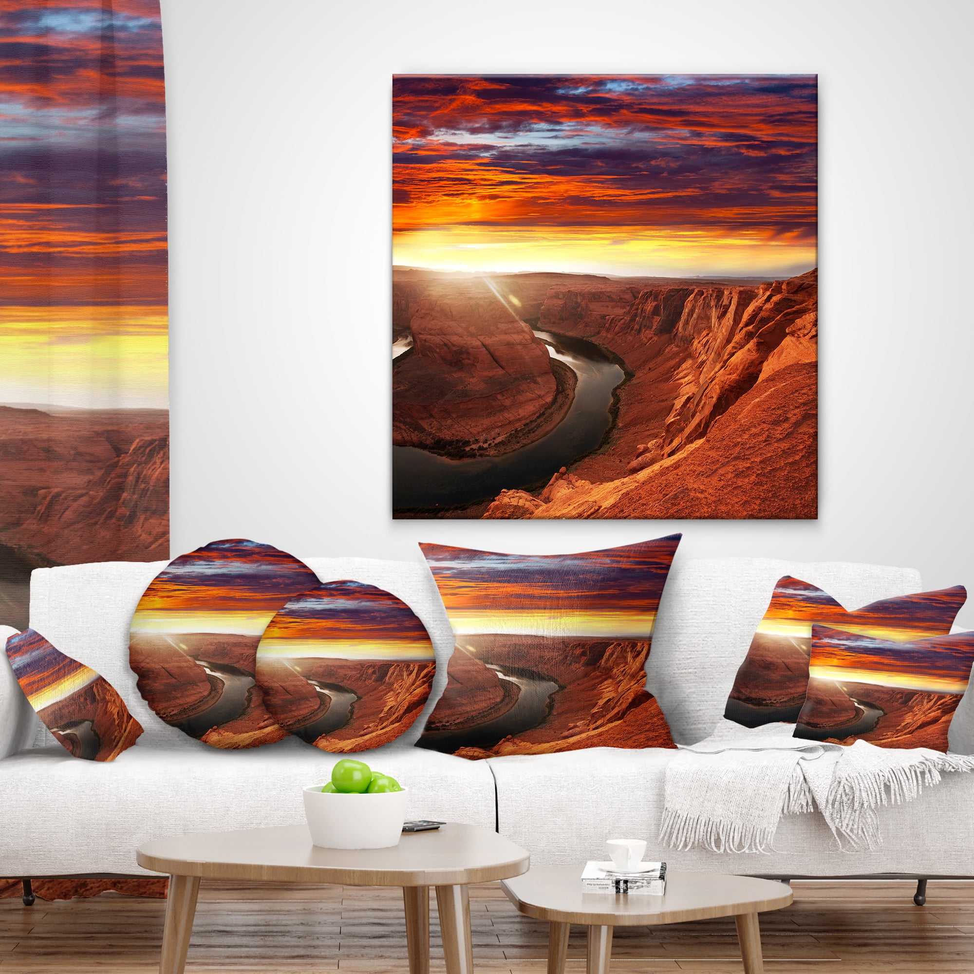 Designart Horse Shoe Bend under Sunset Sky - Landscape Printed Throw Pillow - 12x20