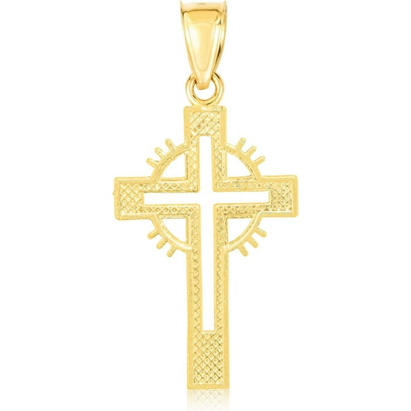 Floreo 10k Yellow Gold Diamond Cut Celtic Cross Religious Pendant