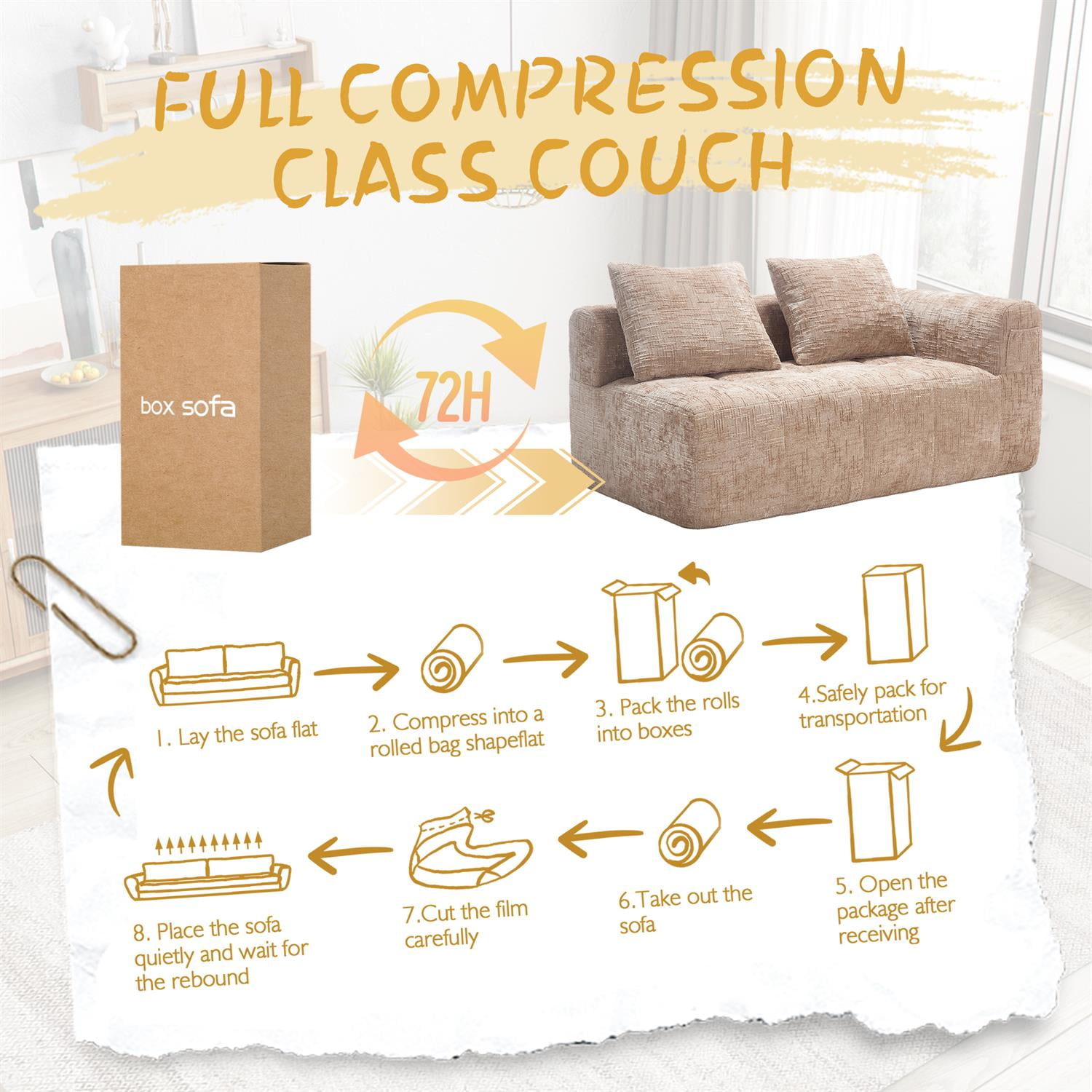 Demi Bonn 62" Plush Chenille Loveseat Sofa, Modular Sleeper for Living Room, Bedroom, Apartment Lounge, Stylish & Comfortable Couch, Beige