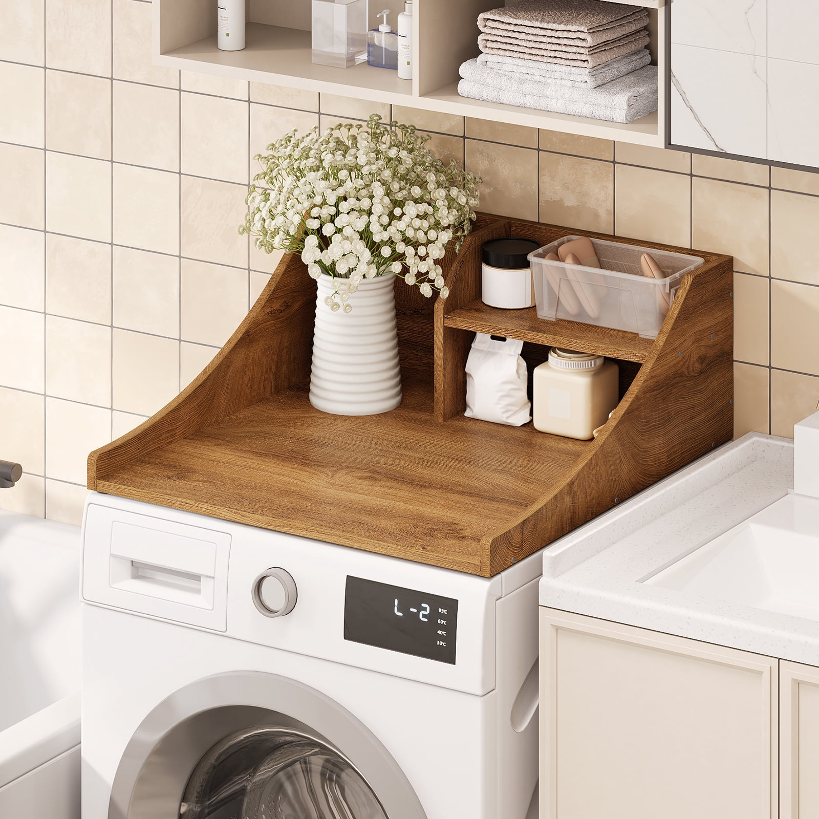 Tarnorci 27" Single Washer Dryer Countertop with Storage Shelf，Side Safety Edge for Laundry Room Organization