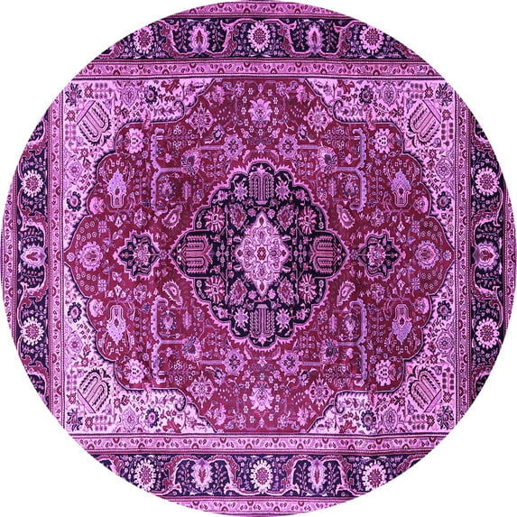 Ahgly Company Indoor Round Medallion Purple Traditional Area Rugs, 6' Round