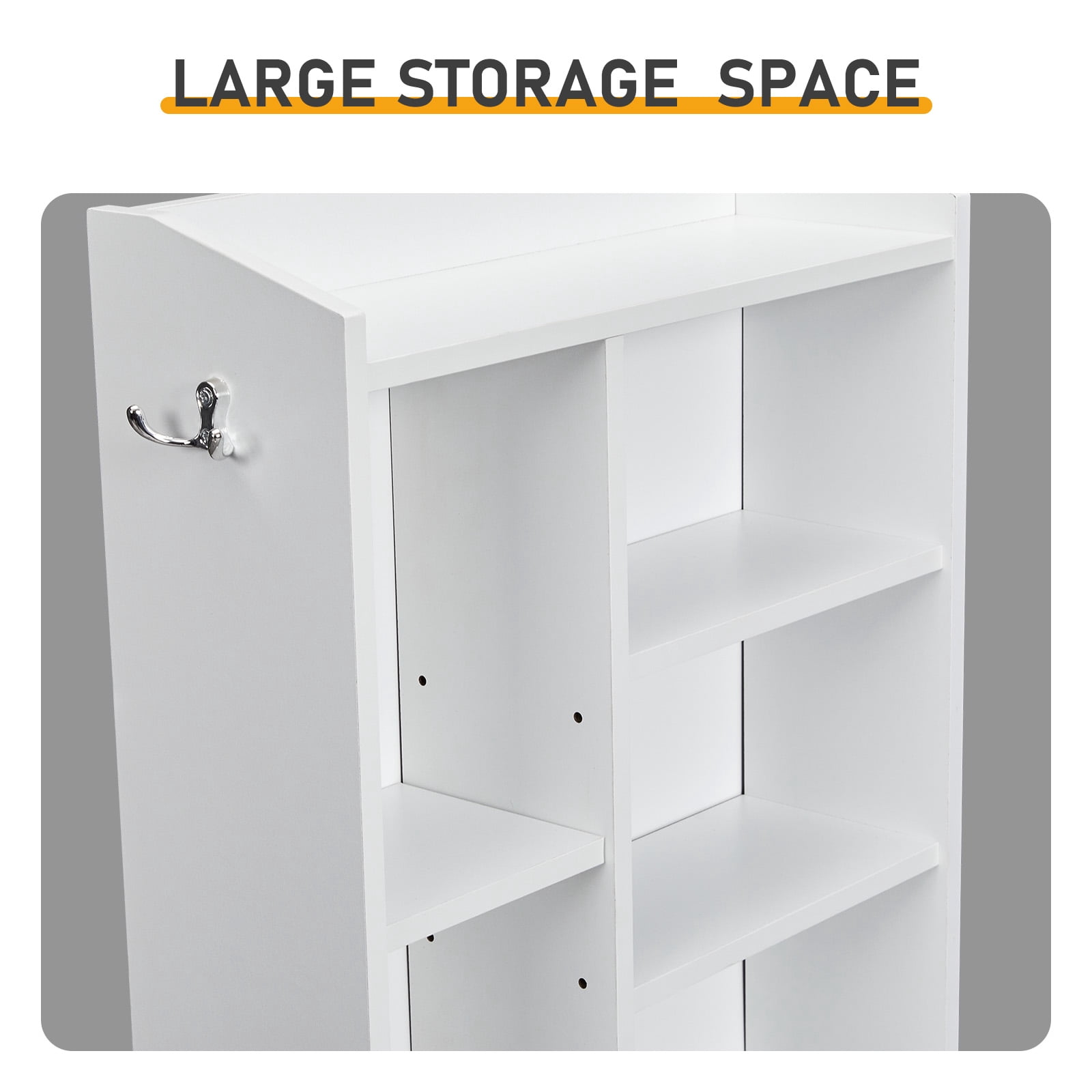 White Nightstand with Charging Station, 2 Drawers and 7 Shelves, 17.32 x 13.78 x 50 in