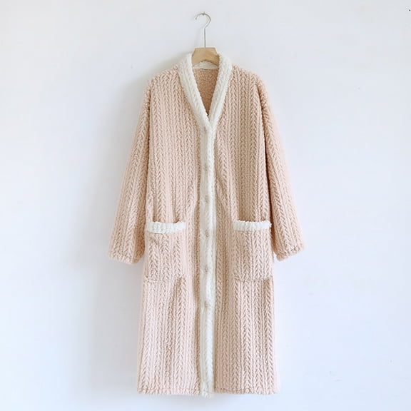 Wancir Womens Long Robe Soft Warm Fleece Plush Bathrobe Ladies Sleepwear Pajamas Housecoat Nightgown