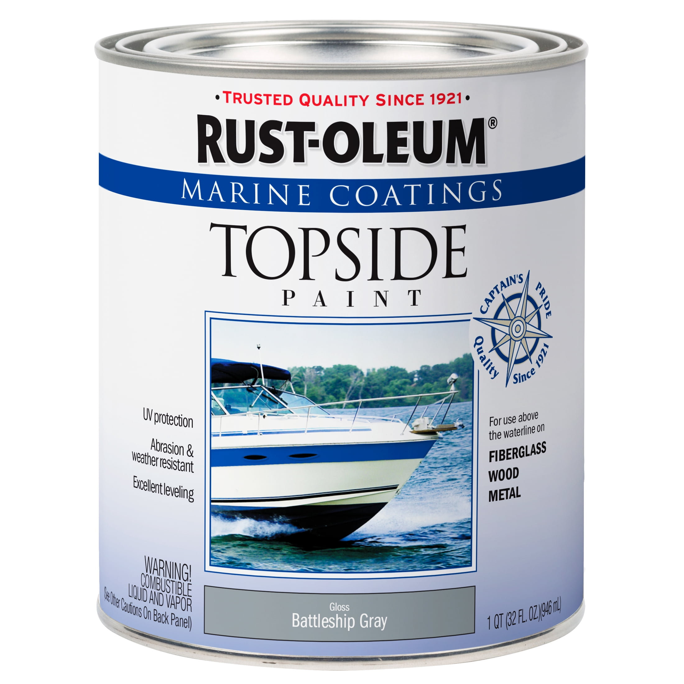 4 Pack, Battleship Gray, Rust-Oleum Marine Gloss Topside Paint- 207005, Quart