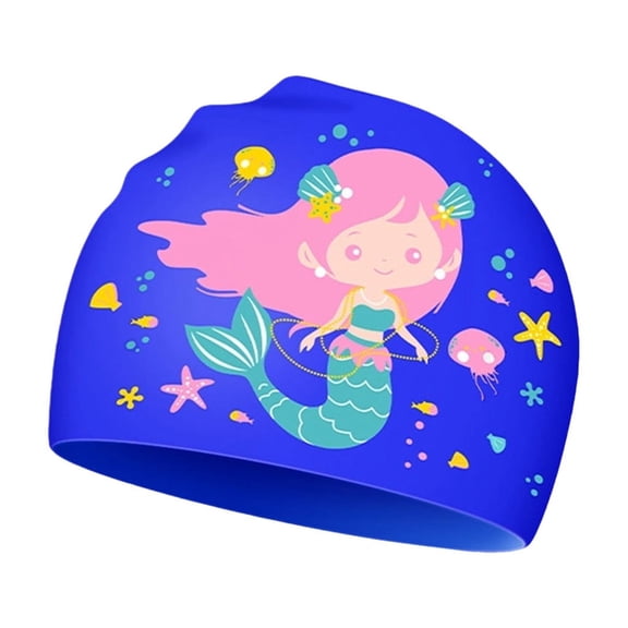 AWZXDE Children Cute Cartoon Silicone Cap Ear Protection Soft Swimming Wading Cap For Boys Girls Ages 5-12 Blue1