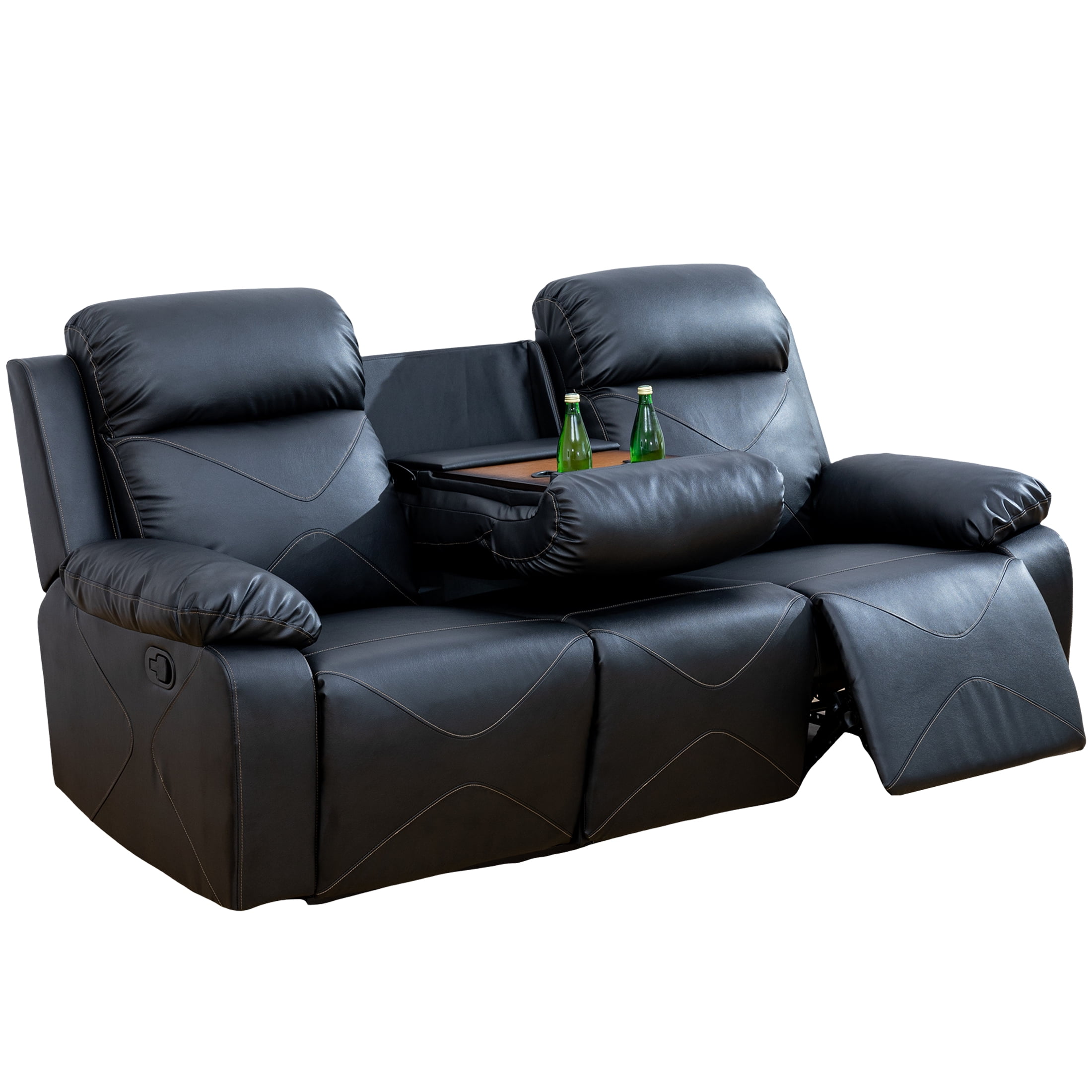 Aukfa 3 Seater Recliner Sofa Chair with Cupholder for Living Room, Power Home Theater Seating, Black