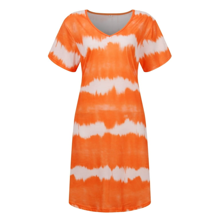 Women's Tie-Dye Short-Sleeved V-Neck Dress Women's Tie-Dye Short-Sleeved V-Neck Dress