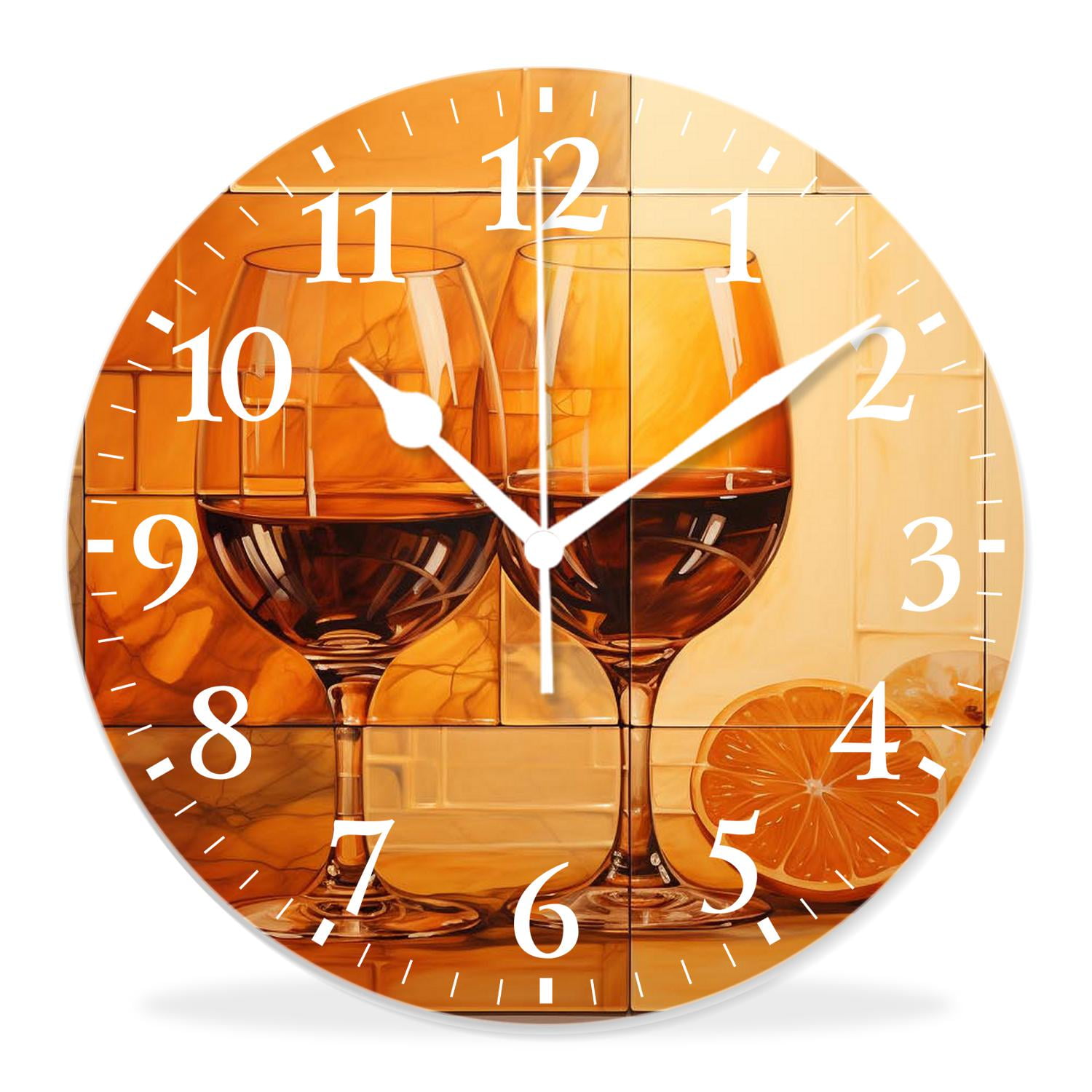 14 Inch Wall Clock Battery Operated Silent Clock Decorative for Office, Kitchen, Outdoor, Living Room，Vintage Style Wine Collage Print