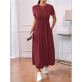 thumbnail image 7 of Women'S Short Sleeve Maxi Dresses Casual Long Dress with Pockets Claret L, 7 of 7