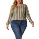 thumbnail image 2 of Women's Plus Size Blouse Colorful Round Neck Elastic Cuff Long Sleeve Stripe Top Multicolor 4X, 2 of 7
