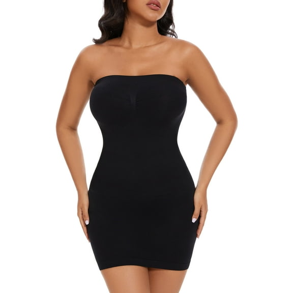 MISS COCOLI Women's Strapless Shapewear Full Slip for Under Dresses Tummy Control Slips Smoothing Body Shaper