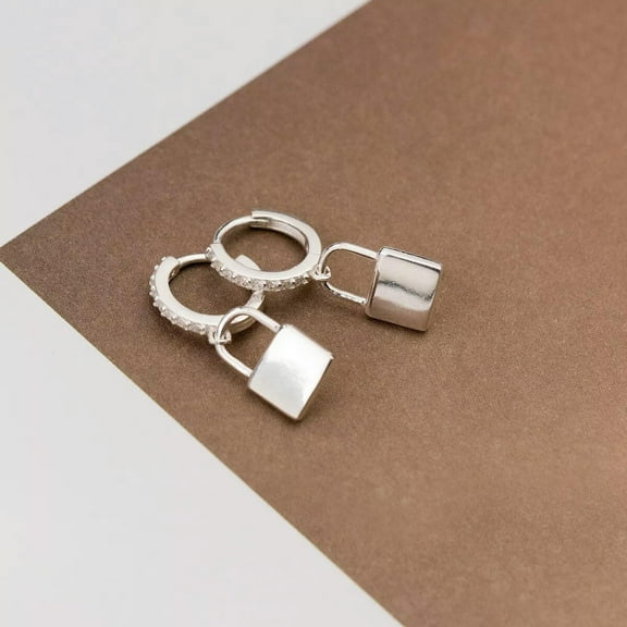K-KED Women 925 Sterling Silver Zircon Lock earrings hoop huggie jewelry