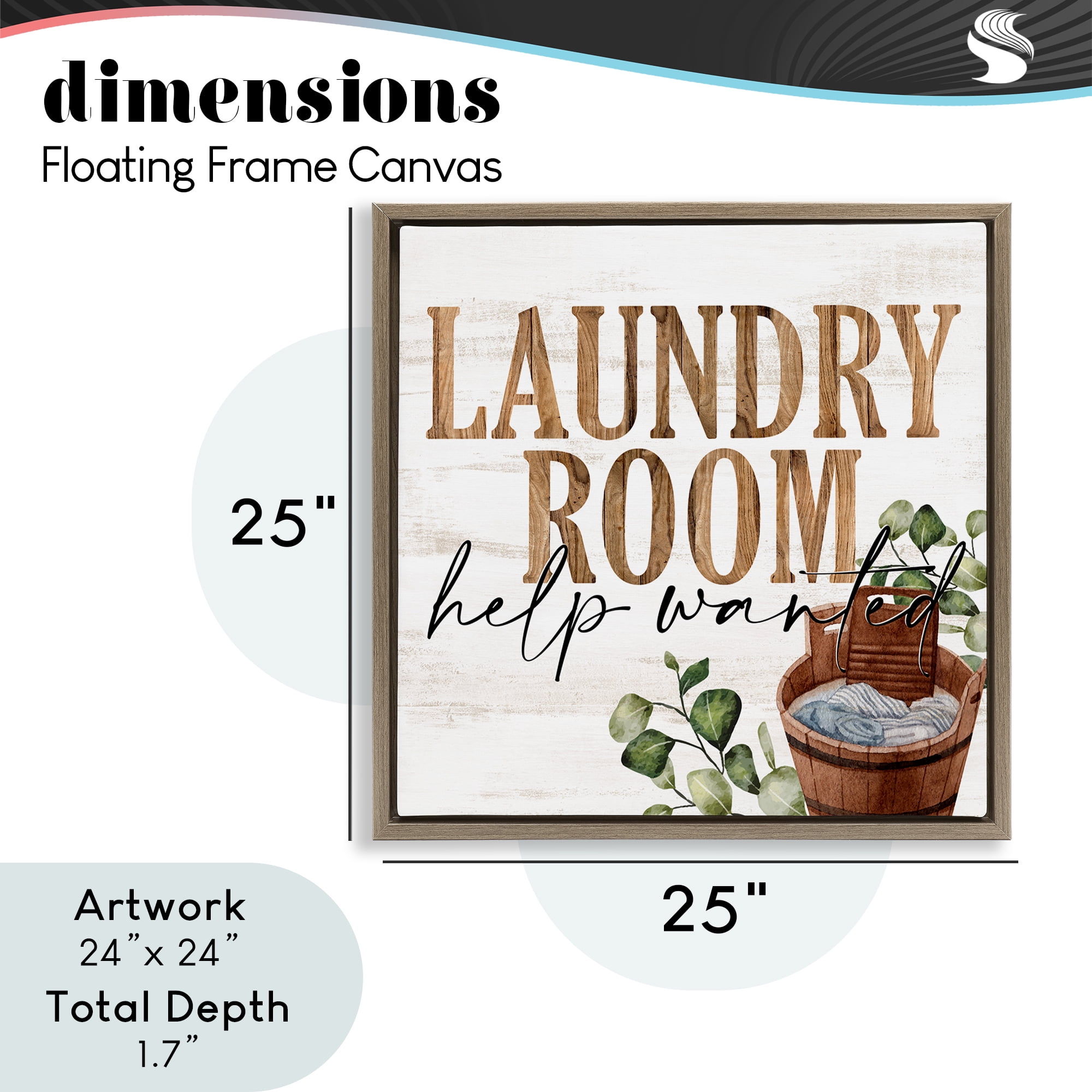 Help Wanted Rustic Laundry Room Brown Framed Floater Canvas Wall Art, design by Kim Allen